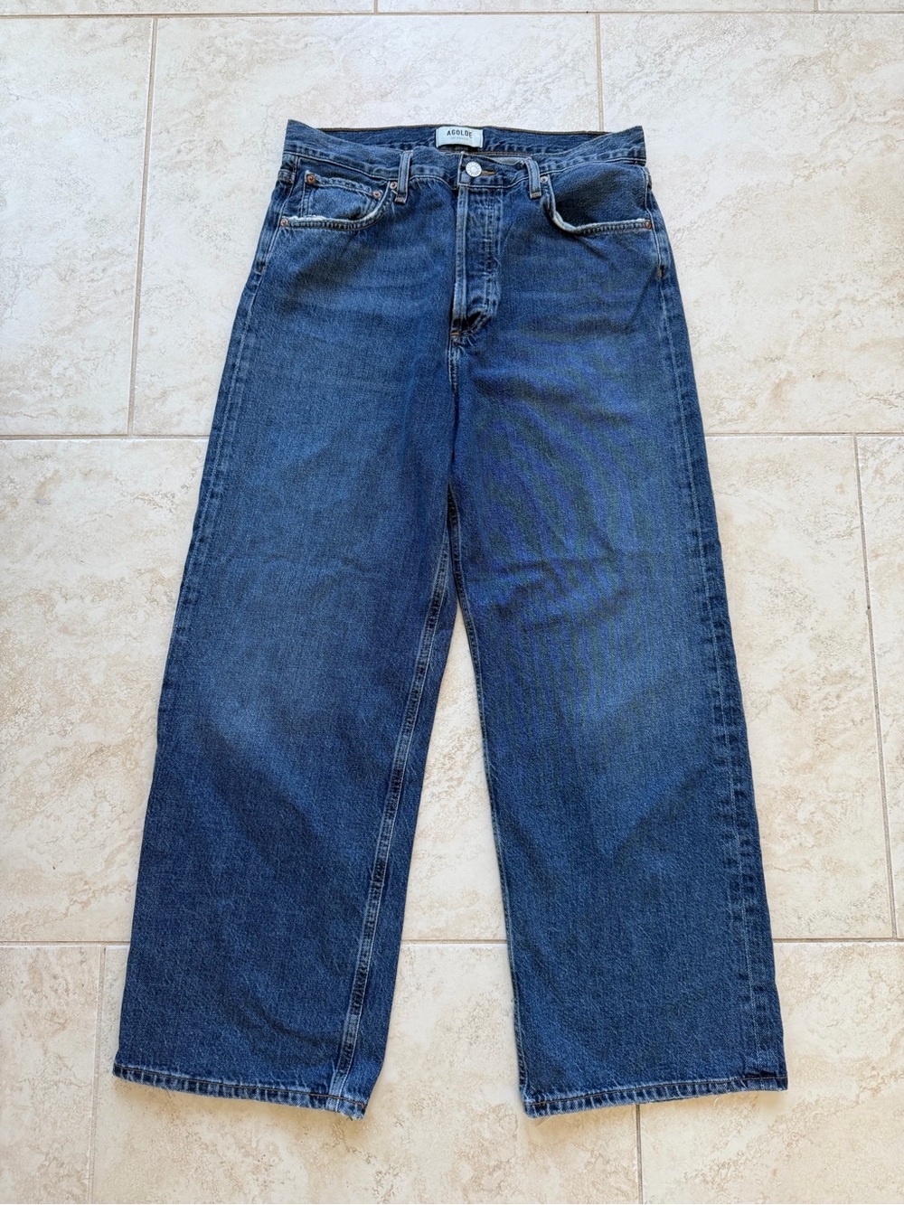 AGOLDE Ren High Rise Wide Leg Button Fly Jeans Dark Wash